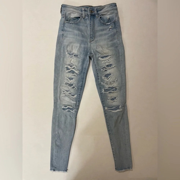American Eagle Next Level Stretch Distressed Jeans Size 2 Long - Picture 1 of 10